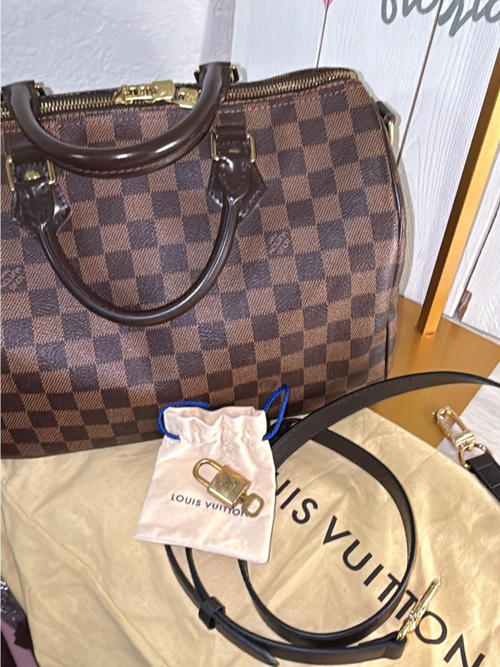 Louis Vuitton Speedy Bandoulière 30 Damier Ebene 2016 Authentic w/ Dust Bag Lock